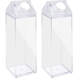 LATRAT Pack of 2 Transparent Milk Box Water Bottle Reusable Milk Box with DIY Decoration Sticker Reusable Water Cup Cute Kawaii Water Bottle