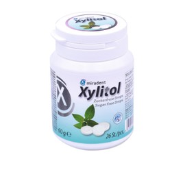 miradent Xylitol Drops Minze 60g Dose| zuckerfreie Lutschbonbons | erfrischender Geschmack | vegan | glutenfrei