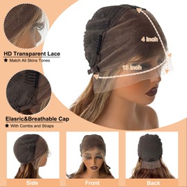 OiMiGO HD Transparent Lace Front Wig Human Hair 28Inch 13x4 Highlight Lace Frontal Wigs Human Hair Pre Plucked 180% Density 4/27 Honey Blonde Body Wave Wigs for Women