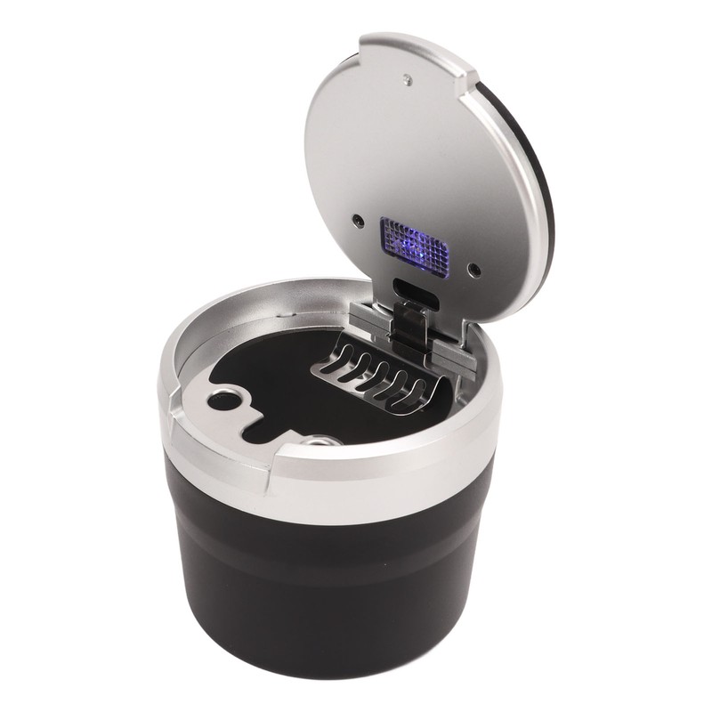 Portable Car Ashtray Mini Silver Edge Fire Prevention Smokeless Auto