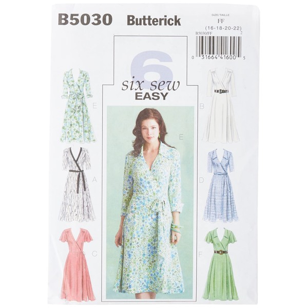 Butterick Patterns B5030 Size FF 16-18-20-22 Misses Dress/Belt and Sash, Pack of 1, White