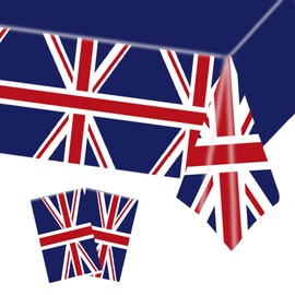 2pcs Union Jack Table Cloth Plastic Tablecover,137*274cm Union Jack Party Decorations Tablecloths,United Kingdom Tablecloth Great Britain UK Flag Table Cloth for Union Jack Royal Party Supplies
