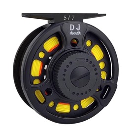 Aventik DJ Fly Reel 3/5 5/7 7/9 Super Large Arbor Fly Fishing Reel Fresh Water and Salt Water Aluminum Fly Reel Three Colors to Choose (Black 5/7 with Line)