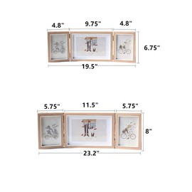 DODXIAOBEUL Silver Hinged Folding Three Picture Frame (Easy to Change Photos) Display 4x6 inch Vertical and 5x7 inch Horizontal Photo or Pictures for Desk Triple Opening Wedding Family Grayish White