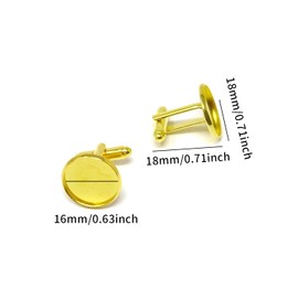 Honbay 10PCS(5 Pairs) 16mm Brass French Style Cufflink with Blank Round Tray for 16mm Round Cabochons (Gold)