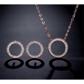 ZARD Infinity Hoop Open Circle Earrings and Necklace Set CZ Accents Rose-Gold