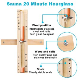 Sauna Hourglass Sand Timer 20 Minute: Rotating Wood Orange Clock,Sand Watch 20 Min, Large Reloj De Arena, Heat Resistant Wooden Hour Glass Sandglass for Sauna Room