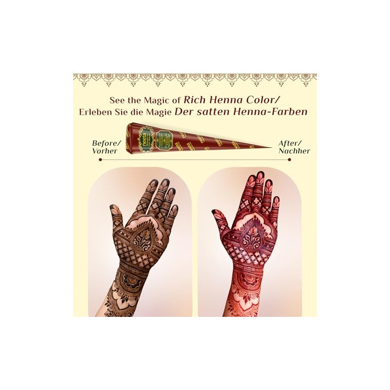Neeta Henna Cones 12 Pack Natural Mehndi Paste Auburn Colour