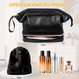 KIROGILY Cosmetiquera para Maquillaje Pequeña Impermeable, Neceser Mujer Portátil, Cosmetiqueras de Viaje para Mujer, Bolsa de Maquillaje con Compartimento, Organizador de Brochas de Maquillaje,Negro