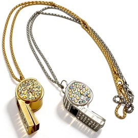 Sepco Metal Bling Whistle Necklace Crystal Rhinestone Whistle Pendant with Chain for Referees Coaches Teachers Shinning Accessory Gifts 2 Pack