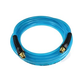 Coilhose Pneumatics PFE60254T Flexeel Reinforced Polyurethane Air Hose, 3/8-Inch ID, 25-Foot Length with (2) 1/4-Inch MPT Reusable Strain Relief Fittings, Transparent Blue