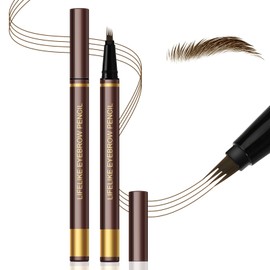 Apooliy Microblading Eyebrow Pen，Waterproof Eye Brow Pencils with 4 Fork Tip，Create Natural Hair-Like Brows, Last All-Day,Dark Brown