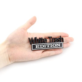 CARRUN 2 Pcs White Trash Edition Emblem Car Side Rear Front Hood Trunk Door Fender Bumper Metal Badge 3D Decal Sticker Fit for F 150 F250 F350 Silverdo 1500 2500 Sierra Black White CR WT2 CR WT2