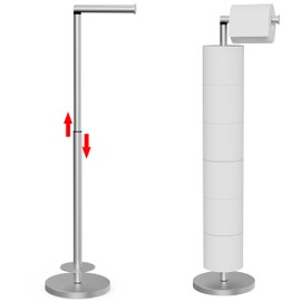 MIROAMZ Toilet Paper Holder Stand 1 pc, Height Adjustable, Reserve Tissue for 6 Spare Rolls, Bathroom Storage, Rustproof with SUS304 Stainless Steel (Brushed Nickel)