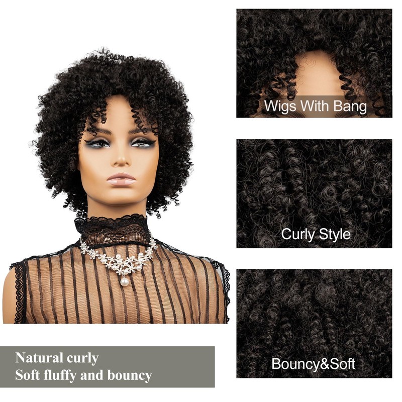 Short Black Kinky Curly Afro Bob Glueless Wigs Pre Plucked