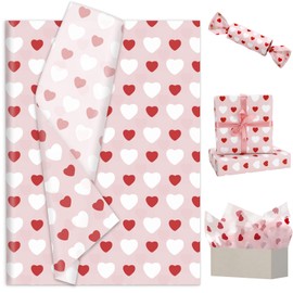 JarThenaAMCS 100 Sheets Valentine Tissue Paper Pink Red White Love Heart Wrapping Paper Decorative Art Paper for Wedding Anniversary Party DIY Crafts, 14 x 20 Inch