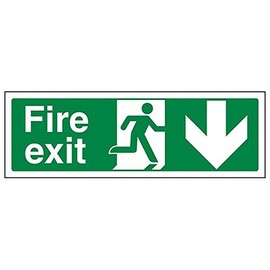 V Safety 14002AX-S'Fire Exit Arrow Down' Sign, Landscape, 300 mm x 100 mm (Pack of 3)