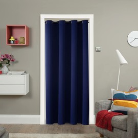 ChrisDowa Blackout Door Curtains for Doorway Privacy, Grommet Closet Curtains for Bedroom Closet Door, Thermal Insulated Temporary Door Cover Room Divider Curtain (1 Panel, Navy Blue, 34 x 80 Inch)