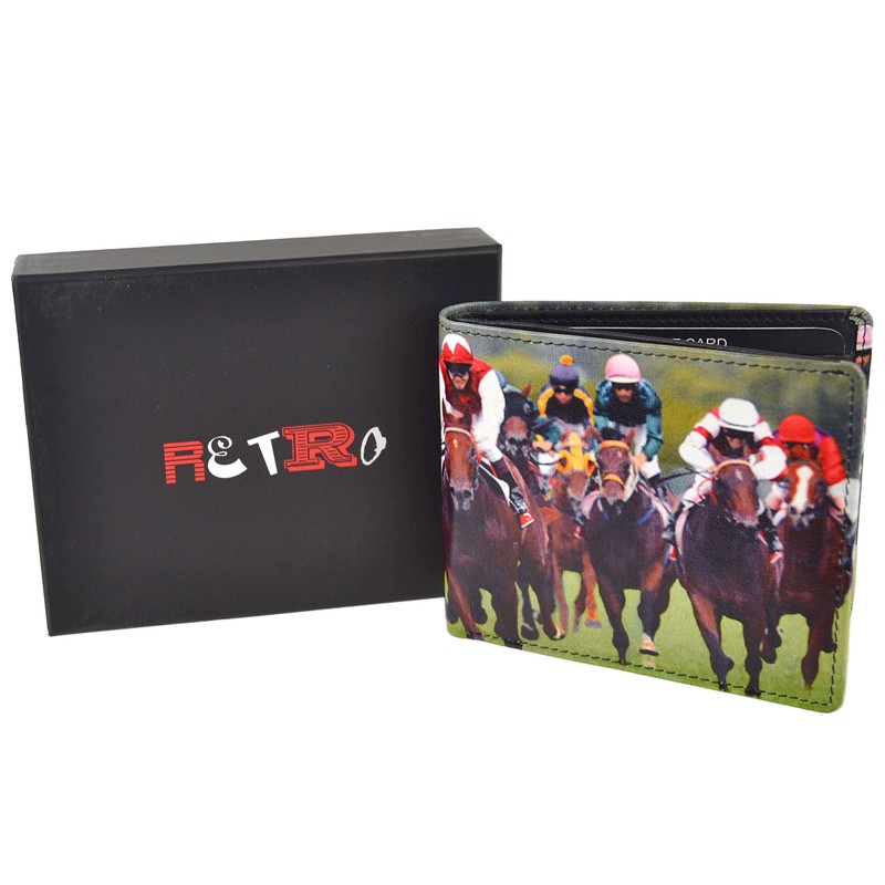 Mens Leather Horse Racing Bi-Fold Wallet by Retro Gift Box