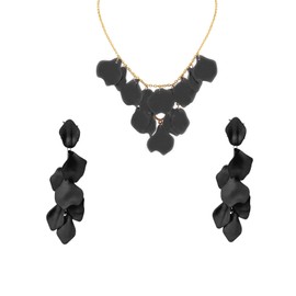 DEYOUM Flower Rose Petals Earrings Necklace Set for Women Trendy Romantic Matte Flower Rose Petals Floral Layered Earrings Necklace Seaside Summer Beach Party Jewelry Gifts Accessory, Medium, Resin