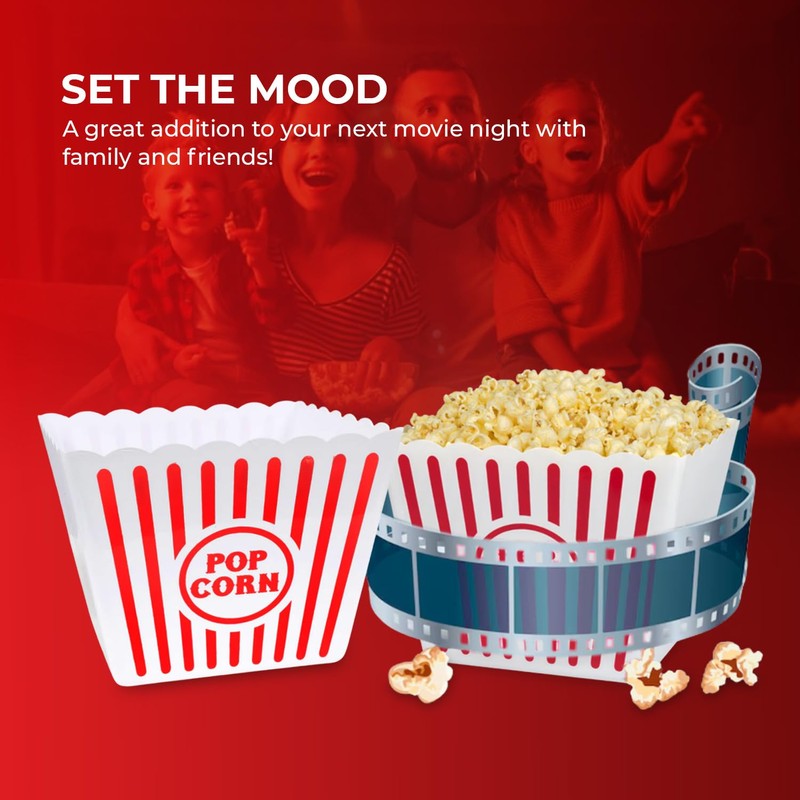 Bistras Plastic Reusable Popcorn Bowl, Large Classsic Popcorn Bucket for
