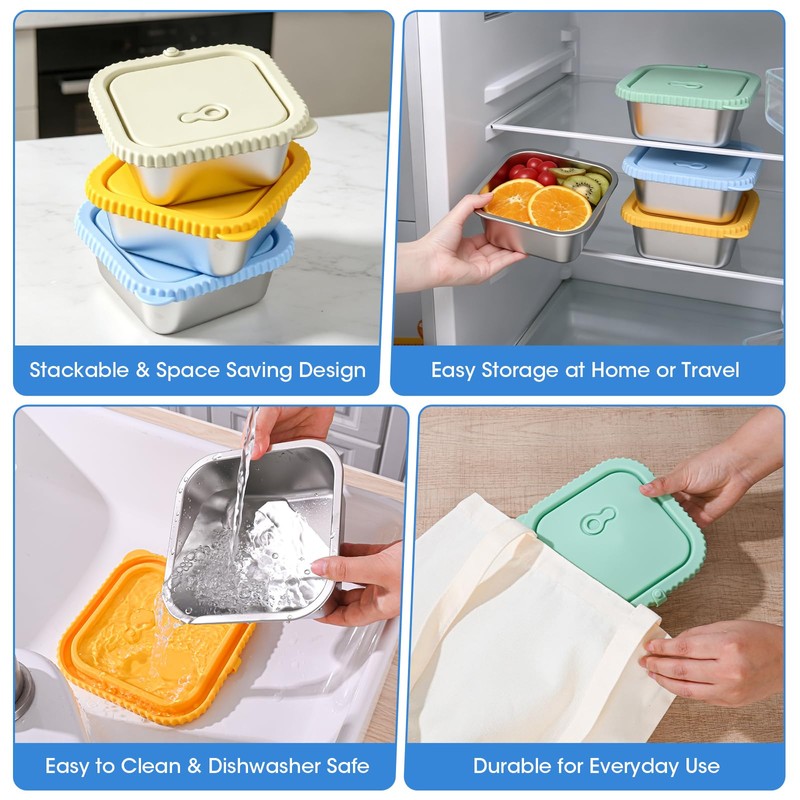 4 Pack 32oz Stainless Steel Sandwich Containers with Silicone Lids