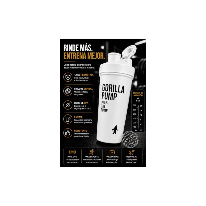 Shaker Plástico 20oz 591ml Botella Mezcladora Deportiva Con Tapa Segura