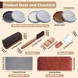 GQIRIL Shoe Polish Kit for Men - 12PCS Leather Shoe Shine Kit with Oil Brushes, Brown Black Neutral Polish, Cleaning Cloths, Bag, Leather Boot Care Cleaner Tools Birthday Gift For Him Husband Males