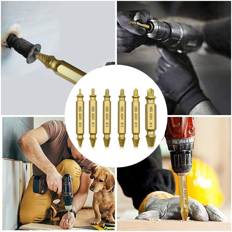 Drill Bit Set, Set of 6, Screw Removal Bit, Extractor,