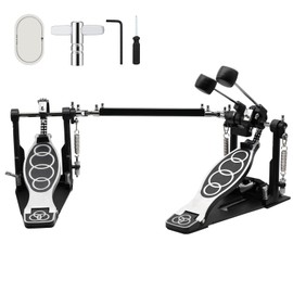 Double Bass Pedal Double Chain Drive Kick Drum Pedal with Adjustable Beater Head & Drum Key for Drum Set Electronic Drums with Drum Patch