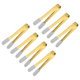 uxcell Serving Tongs, 7pcs 5.3Inch - Stainless Steel Ice Tongs with Silicone Head, Tiny Tongs for Appetizers, Sugar, Desserts, Bar, Cafe (Gold)