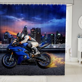 Loussiesd Motorcycle Shower Curtain Teenagers Cool Motorcycle Motorbike Driver Waterproof for Kids Boys Extreme Sports Theme Shower Curtain Textile Modern City Building 59x71 Inch