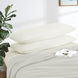 MILVOWOC - Juego de 2 fundas de almohada de microfibra cepillada, 20 x 48 pulgadas, funda de almohada blanca antideslizante con absorción de humedad y antiarrugas