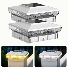 KEILAIMO Solar Post Cap Lights, 2 Pack Upgraded Outdoor Deck Fence Post Solar Lights for 4x4 5x5 Wood/Vinyl Posts, IP65 Waterproof, 10-12 Hours Warm/Cool White Glow for Garden/Patio/Porch - White