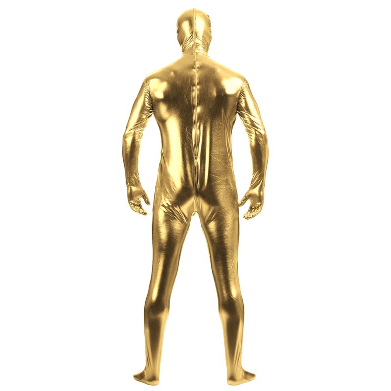 Aniler Unisex Shiny Metallic Open Face Zipper Stretchy Zentai Bodysuit