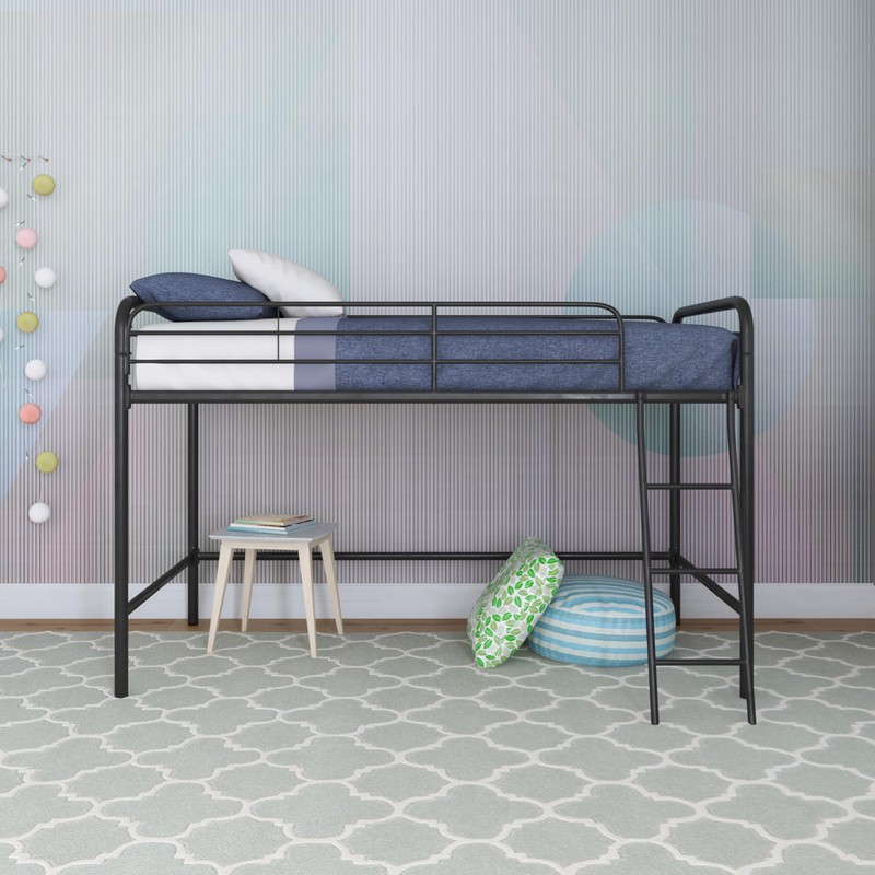 DHP Junior Loft Bed, Space-Saving Metal Frame, Black Finish, Ideal