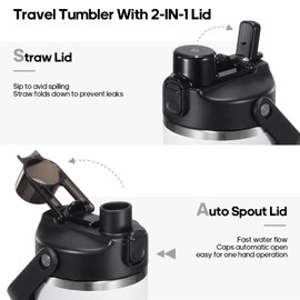 GEDUX IceFlow Flip Straw Water Bottle with Straw, 1 Litre, Thermos Flask Keeps Cold for 12+ Hours, Leak-Proof, Sports Water Bottle, BPA-Free, Dishwasher Safe