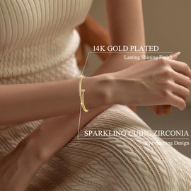 SIXDUTON Bangle Bracelet with Cubic Zirconia, Women, 14K Gold Glitter Bracelet, Adjustable Friendship Bracelets, Jewellery Gift for Women, Girls, Wife, Mother, One size, Copper, No Gemstone
