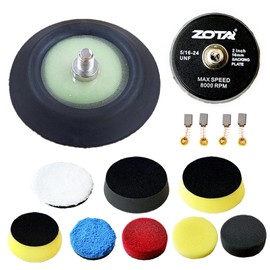 ZOTA 12Pcs Car Buffing Kit, 2"/ 3" Sponge Polishing Pad with 2 Set Carbon Brush, 2"/ 3" Base Plate [5/16-24Unf] Screw Connection, Drill Polisher Attachment Suitable for 2"/ 3" Dual Action Polisher