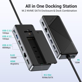 GiGimundo GM28PR M.2 NVMe SSD Docking Station - 10Gbps Multi Ports USB-C Hub, PD100W, HDMI 4K 60Hz, RJ45 Gigabit Ethernet, M.2 Dock for Laptop Mac, Black
