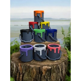 Handmade Colorful Paint Bucket Pen Holder with 3 Slots Dripping Paint Desk Organizer - Blue