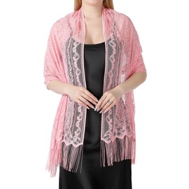 Ladiery Women's Floral Lace Scarf Shawl with Tassels, Soft Mesh Fringe Wraps for Wedding Evening Party Dresses