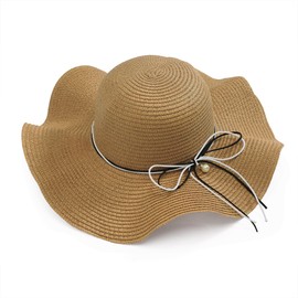 JJDreams Women's Boho Straw Hat Foldable Sun Hat Beach Hat Summer Hat with Wide Brim Bow for Travel Holiday and Beach, khaki