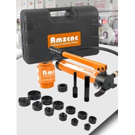 AMZCNC 8 Ton 1/2" to 2" Hydraulic Knockout Punch Driver Tool Kit Electrical Conduit Hole Cutter Set KO Tool Kit with 6 Dies Hole Complete Tool (Knockout Punches) (8T（1/2"~2"）)