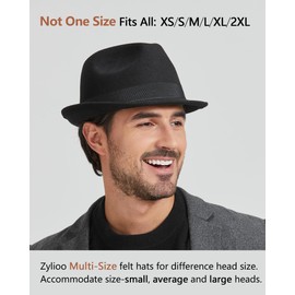 Zylioo XS/S/M/L/XL/XXL Trilby Fedora Hat for Large and Small Head, Winter Gangster Hat Made of Felt, Panama Hat Bogard Hat Mafia Hat, Short Brim - Black