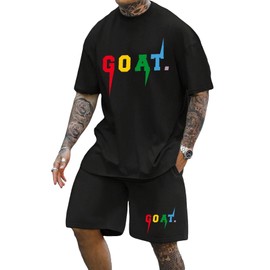SOLY HUX Men's Letter Graphic Short Sleeve Tee and Drawstring Waist Track Shorts Set Casual 2 Piece Outfit Black Letter L