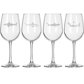 MIP Set of 4 Wine Glass for Red or White Wine Gift Sharks Collection (16 oz Tall Stemmed)