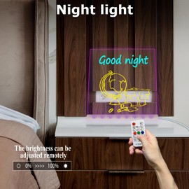 Art Light up LED Message Board with 7 Color Lighting Dimming Acrylic Dry Erase Board 5.91×5.91 Inch Illuminated Wordpad Desktop Table Lamp Night Light with Remote Control for Child Home School Office
