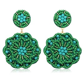 HSWE Statement Beaded Drop Earrings for Women Layered Bead Dangle Earrings (Green bead 22)