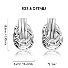 shinelab Chunky Silver Knot Link Earrings,Statement Circle Drop Dangle Design, Fashion Jewelry for Women